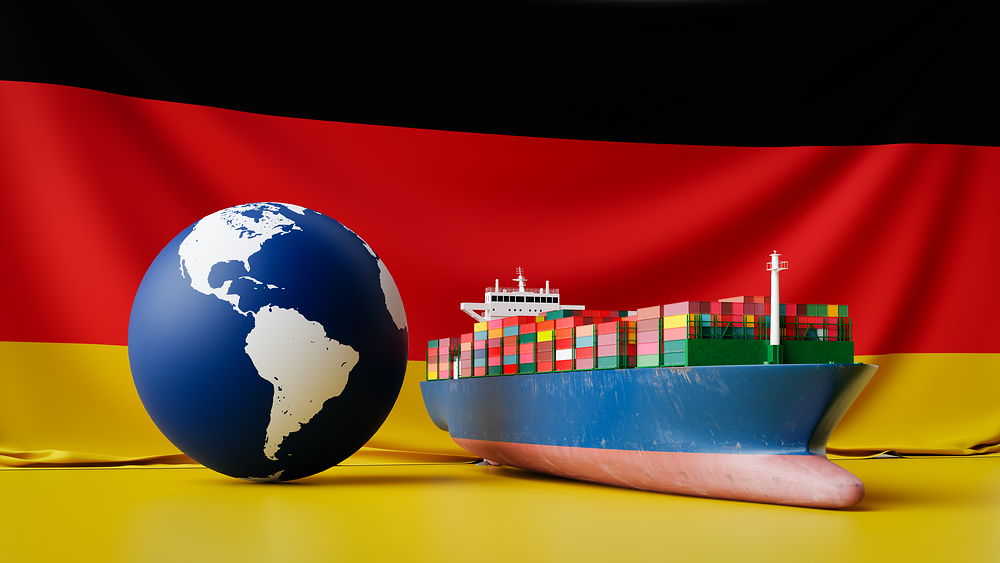 Import and export cargo ships and germany's economic background.